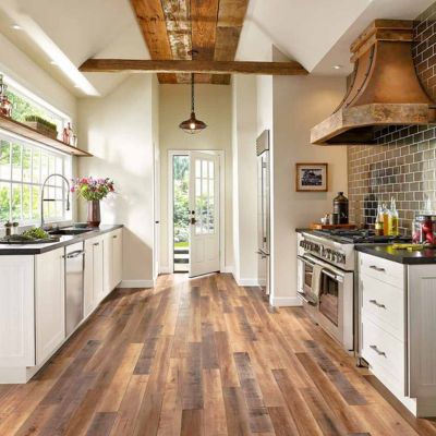 wood look laminate floors in a rustic Bloomingdale kitchen